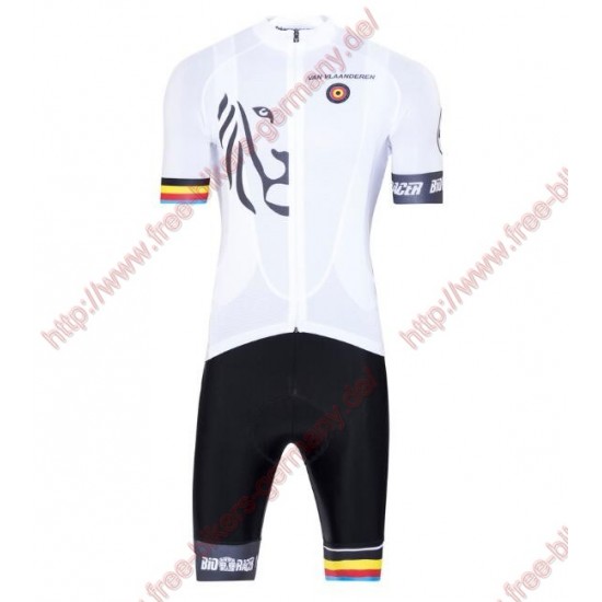 Radsport Bioracer Van Vlaanderen Weiß schwarz 2018 Radbekleidung Satz Trikot Kurzarm+Trägerh Radtrikot Kaufen