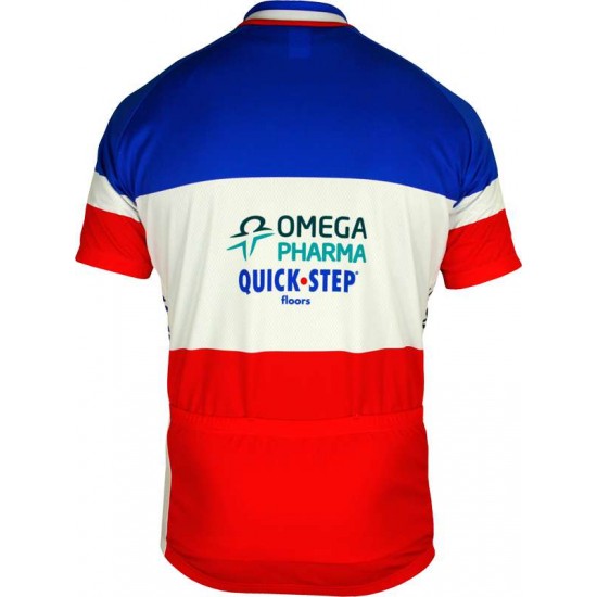 OMEGA PHARMA-QUICKSTEP Französischer Zeitfahrmeister 2012/13 Radsport-Profi-Team-Kurzarmtrikot mit langem Reißverschluss OMEGA PHARMA-QUICKSTEP Französischer Zeitfahrmeister 2012/13 Radsport-Profi-Team-Kurzarmtrikot mit langem Reißverschluss