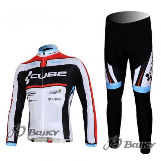 Cube Fintro Pro Team Radbekleidung Satz Fahrradtrikot Langarm und Lang Radhose Weiß Schwarz Rot Radtrikot Kaufen