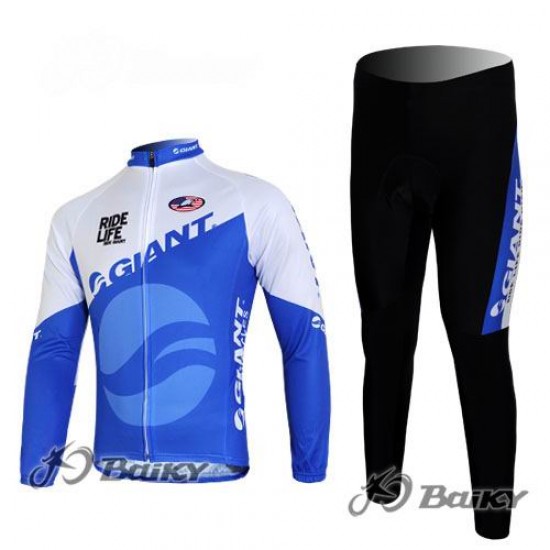 Giant Ride Life Radbekleidung Satz Fahrradtrikot Langarm und Lang Radhose Blau Weiß Radtrikot Kaufen