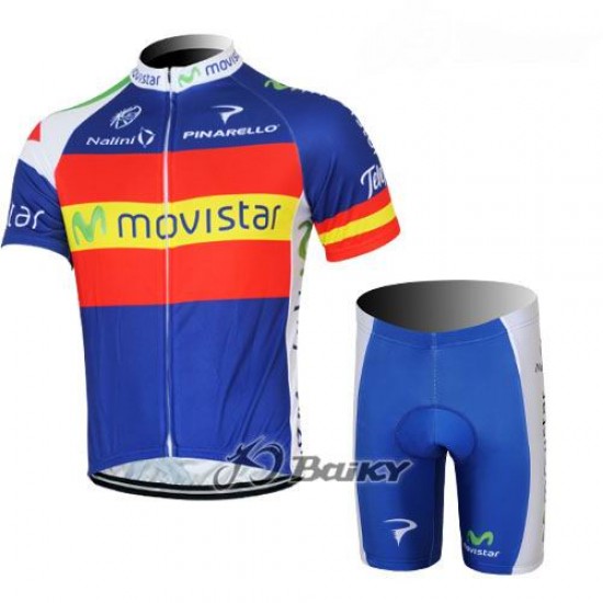 Movistar Radbekleidung Radtrikot Kurzarm und Fahrradhosen Kurz Blau Rot Radtrikot Kaufen