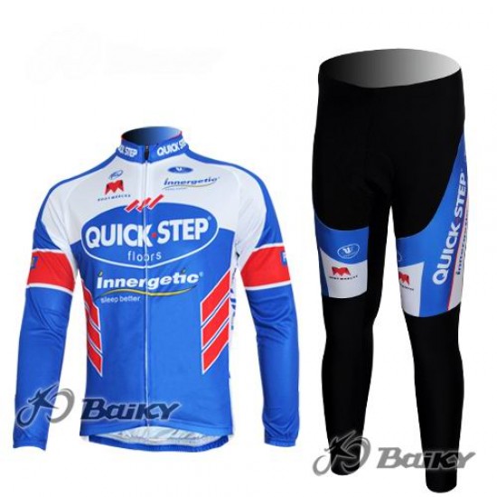 Omega Pharma-Quick Step innergetic Fahrradbekleidung Radtrikot Satz Langarm und Lange Fahrradhose Blau Weiß Radtrikot Kaufen