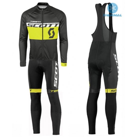 2016 Scott Team Schwarz-Gelb thermisch Fahrradbekleidung Satz Radtrikot Langarm+Lang Trägerhose Radtrikot Kaufen