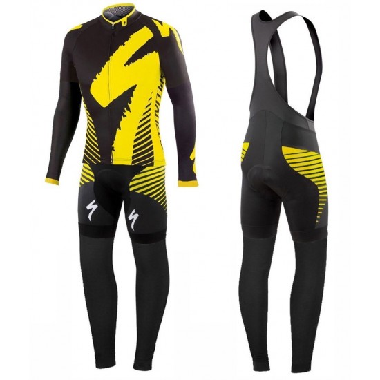 2016 Specialized Team LS Schwarz-Gelb Fahrradbekleidung Satz Radtrikot Langarm+Lang Trägerhose Radtrikot Kaufen