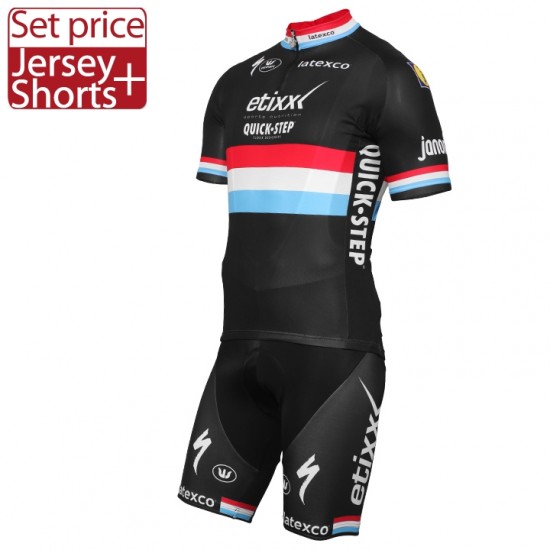 ETIXX-QUICK STEP 2017 Luxembourgian Champion Schwarz Fahrradbekleidung Satz Radtrikot Kurzarm+Kurz Radhose Radtrikot Kaufen ETIXX-QUICK STEP 2017 Luxembourgian Champion Schwarz Fahrradbekleidung Satz Radtrikot Kurzarm+Kurz Radhose Radtrikot Kaufen